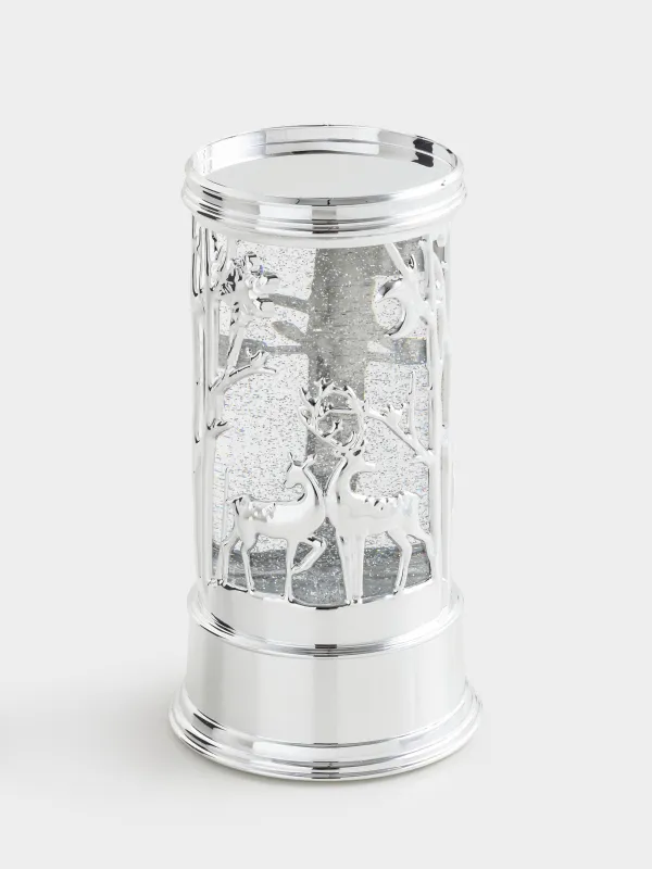 Снежный фонарь, 19 см, с подсветкой, пластик, серебристый, Лес, Silver style, image-0