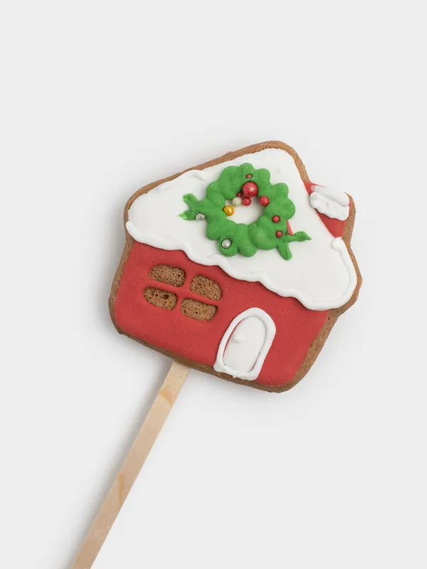 Пряник, 40 гр, глазированный, шоколадный, на палочке, красный, Домик, Prani, image-1