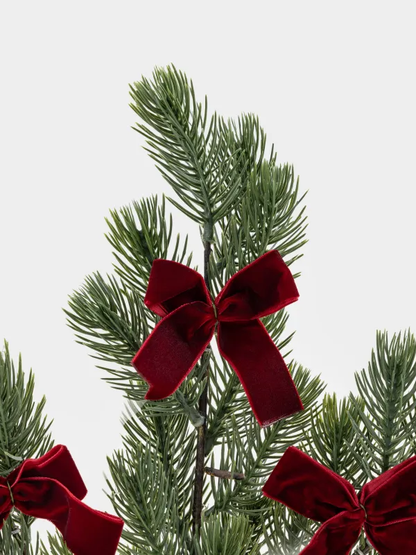 Ветка декоративная, 67 см, полиэтилен, Ель с красными бантиками, Conifer decor, image-3
