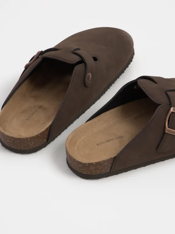 Тапочки женские, с застежкой, искусственная замша, коричневые, Clogs, image-3