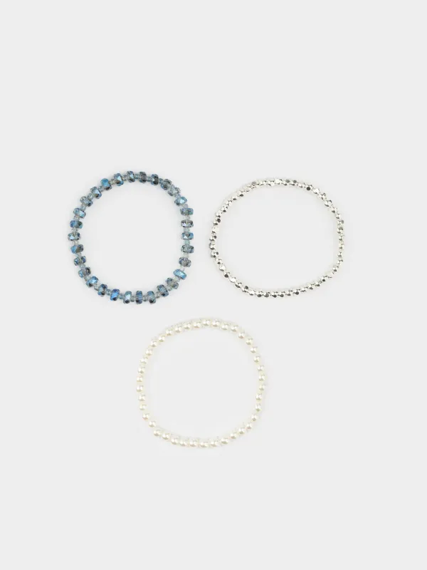 Набор браслетов, 18 см, 3 шт, стекло/пластик, цветной, Бусины, Pearl color, image-1