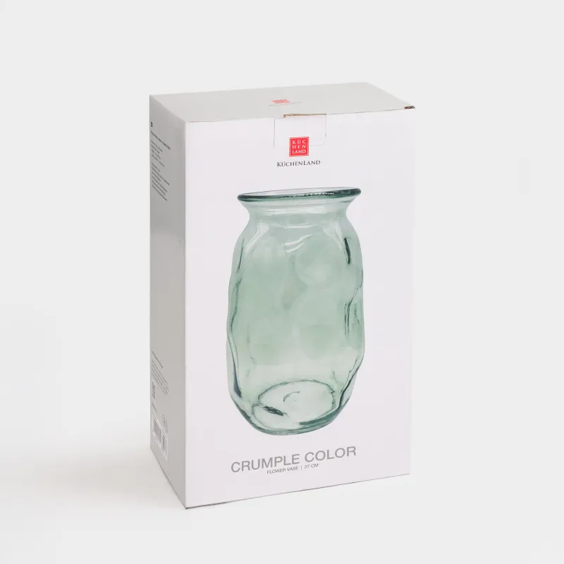 Ваза для цветов, 27 см, стекло, зеленая, Мятый эффект, Crumple color, image-4