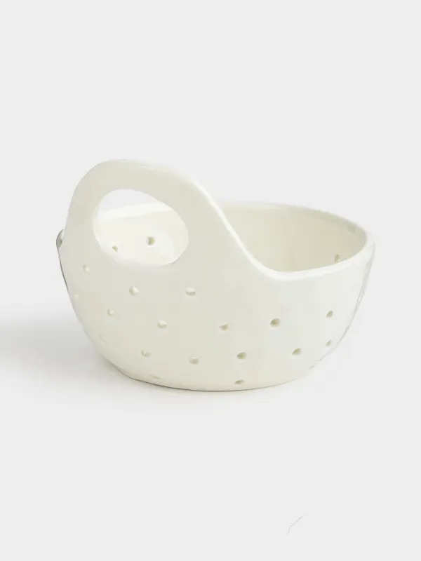 Дуршлаг, 15 см, с ручкой, керамика, молочный, Crumple font, image-2