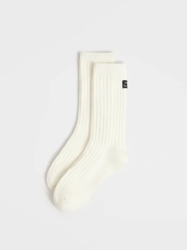 Носки женские, с нашивкой, молочные, Acrylic warm, image-4