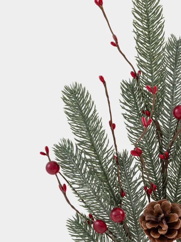 Ветка декоративная, 80 см, пластик/пенопласт, Красные ягоды и хвоя, Red berry, image-3
