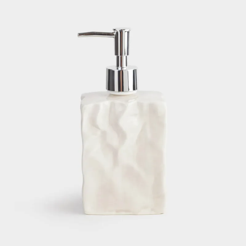 Диспенсер для жидкого мыла, 370 мл, фарфор P/пластик, серо-бежевый, Мятый эффект, Crumple bath