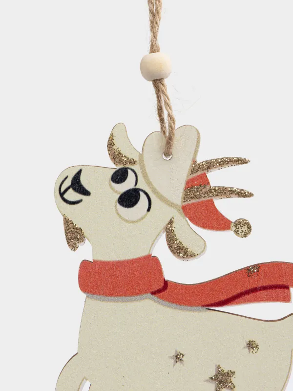 Набор елочных игрушек, 11 см, 2 шт, Коза/Овечка с подарком, Figure wood, image-3