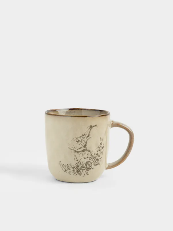 Кружка, 380 мл, керамика R, бежевая, Заяц с цветами, Rustic Easter, image-0
