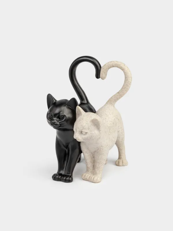 Статуэтка, 10х13 см, полирезин, черно-бежевая, Кот и кошка, Cat, image-0