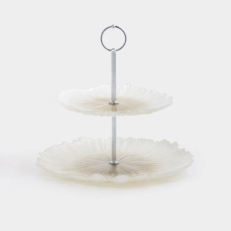 Подставка для пирожных, 21х28/26 см, 2 яруса, стекло Р/металл, молочная/шампань, Verge