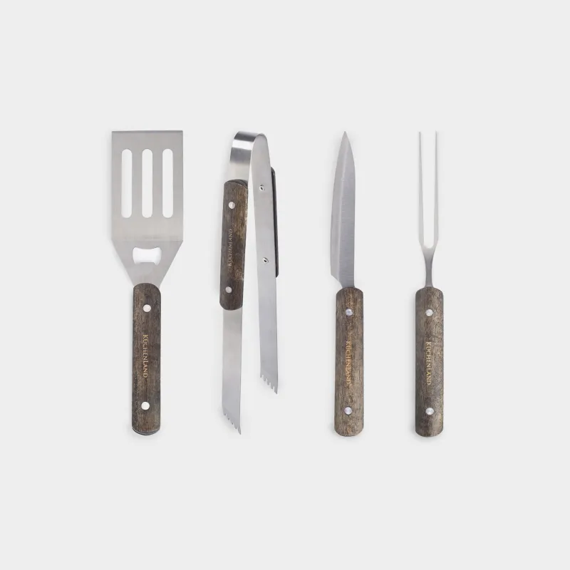 Набор для барбекю, 4 пр, в кожаном кейсе, сталь/дерево/экокожа, BBQ