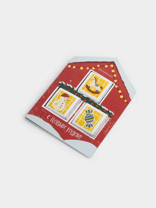 Открытка подарочная, 20х15 см, 15 гр, с шоколадом, бумага, Домик с пожеланиями, Christmas, image-1
