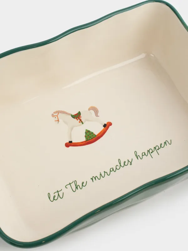 Форма для запекания, 26х19 см, керамика, прямоугольная, зеленая, Лошадка, Christmas green, image-6
