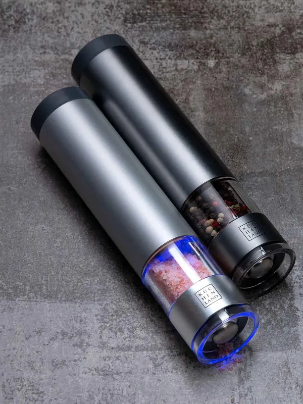 Мельница для специй, 22 см, 2 шт, электрическая, металл/пластик, LED W, серая, Piquant, image-6