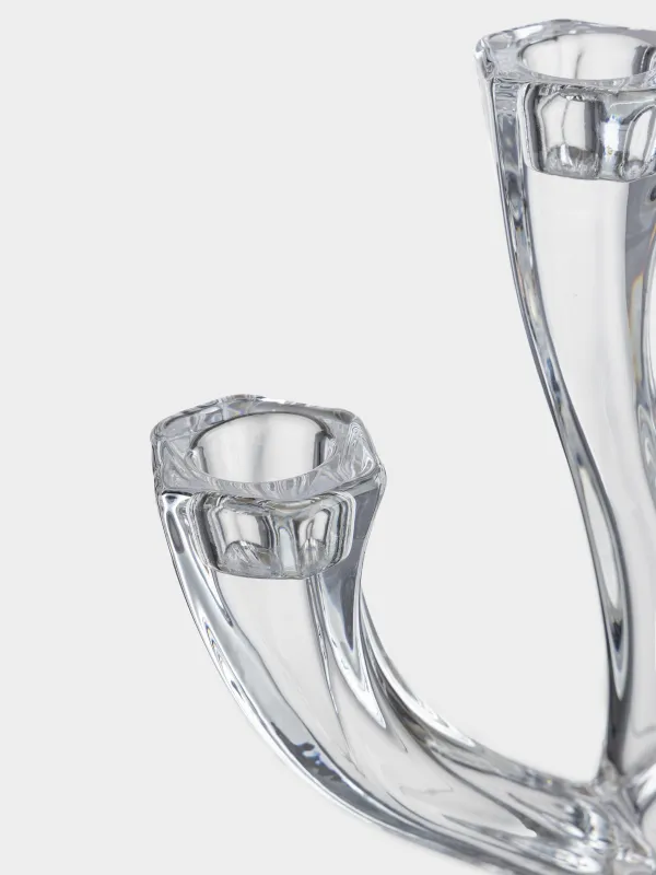 Подсвечник, 23 см, 3 тонкие свечи, на ножке, стекло, Clear, image-2