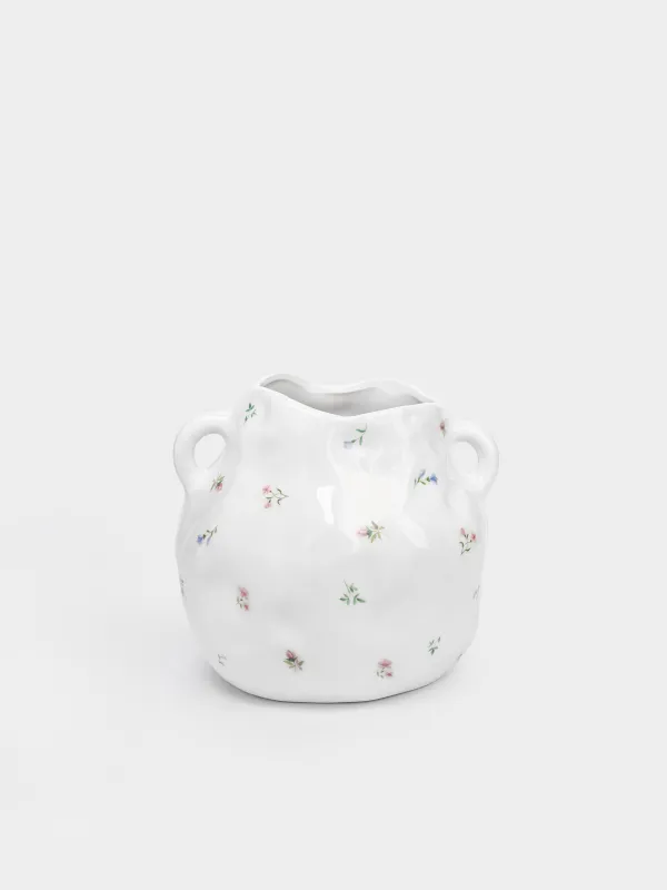 Ваза для цветов, 19 см, с ручками, керамика D, молочная, Нежные цветы, El flora, image-2