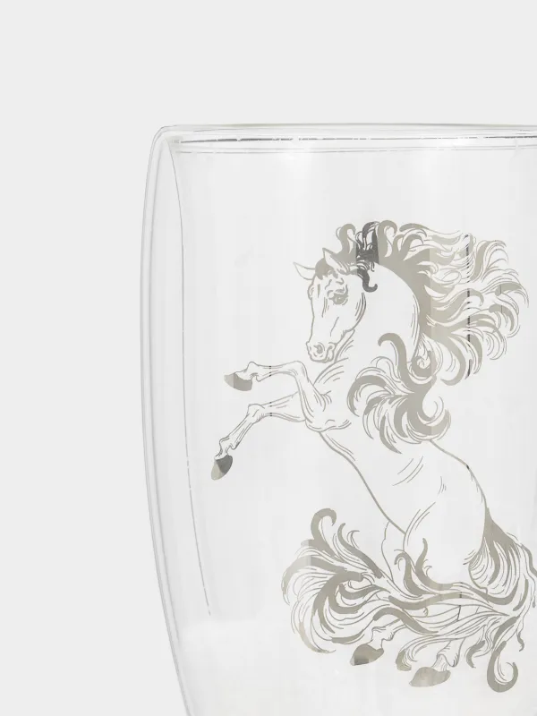 Кружка, 450 мл, стекло Б, с блестками и со снегом внутри, Лошади, Air decor, image-1