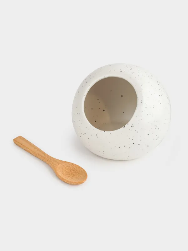 Емкость для соли, 11 см, с ложкой, керамика D, молочная, в крапинку, Speckled black, image-5