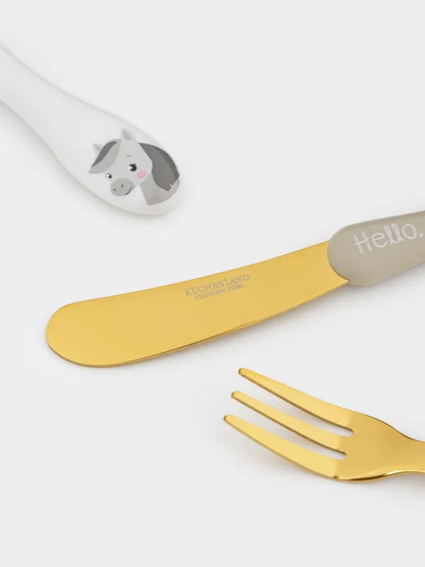 Столовые приборы, детские, 1 перс, 3 пр, сталь/пластик, Лошадки и звезды, Pony stars, image-3