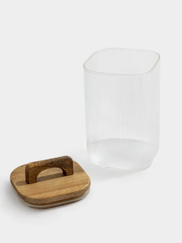 Банка для сыпучих продуктов, 1 л, стекло Р/дерево, квадратная, Ravi wood, image-2