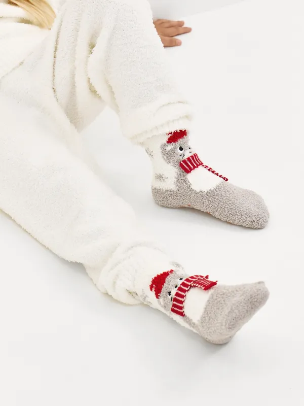 Носки детские, домашние, р. 27-29, в коробке, полиэстер, молочно-серые, Кот в шарфе, Merry, image-6