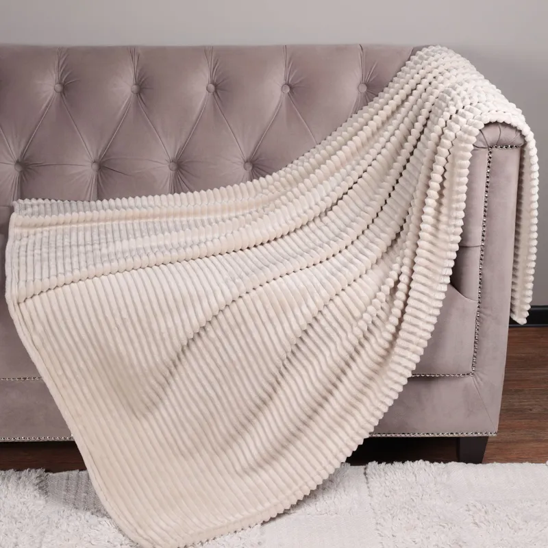 Плед, 130х170 см, фланель, песочный, Объемные полосы, Flannel