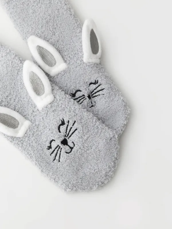 Носки женские, домашние, серые, Заяц, Merry, image-1