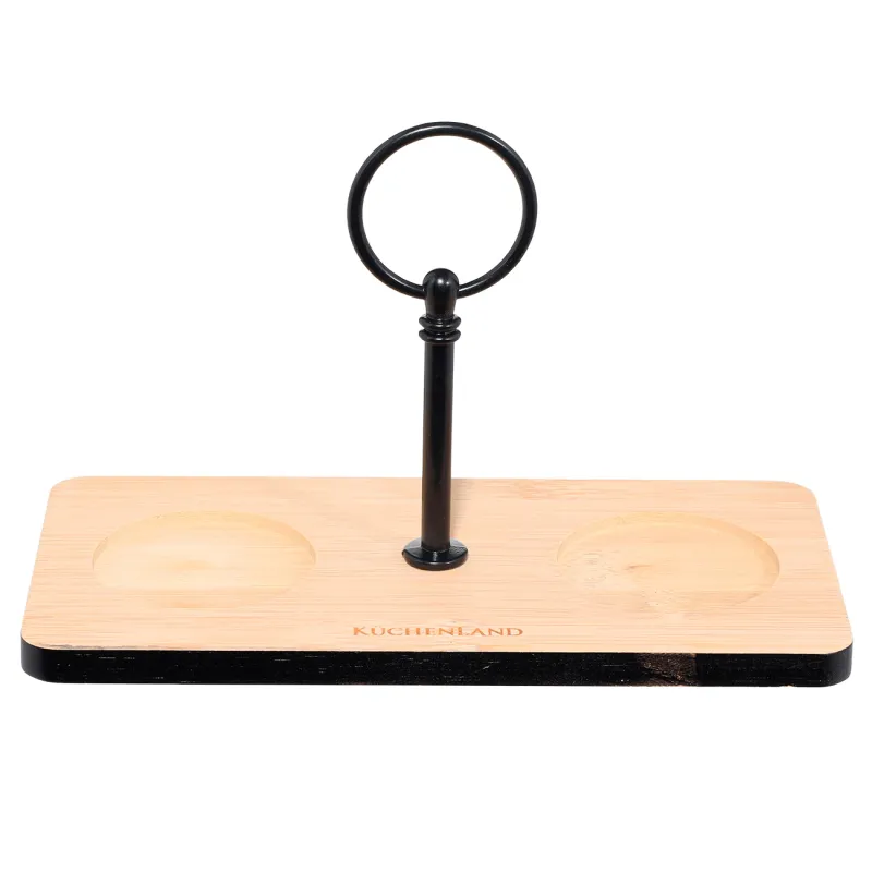 Вазочка для джема, 20x10 см, 2 шт, с ложкой, на подставке, керамика/бамбук, черная, Loft, image-2