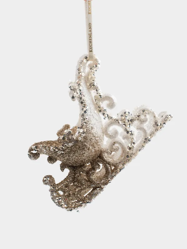 Игрушка елочная, 10 см, пластик, шампань, Сани, Figure sparkle, image-0