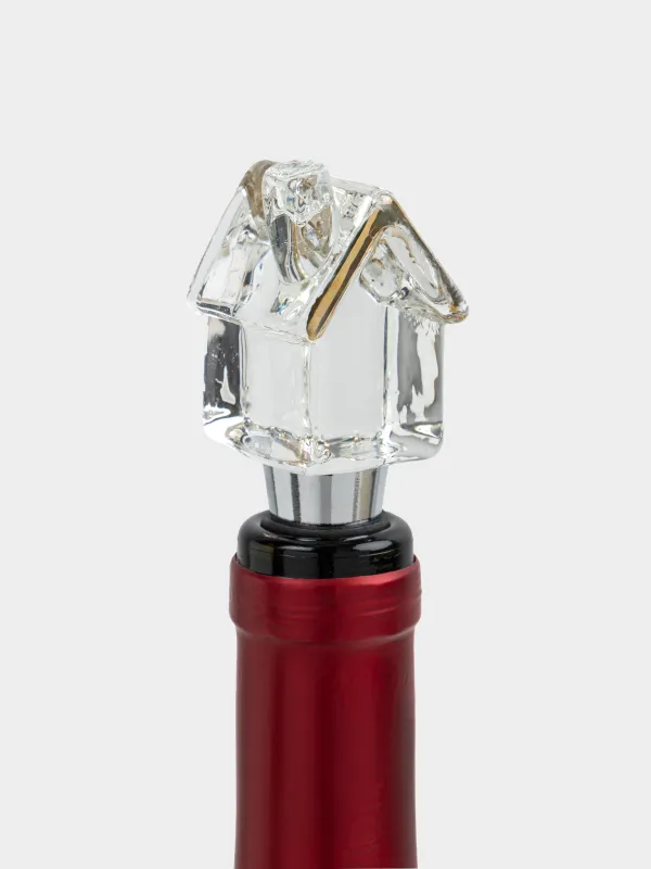 Пробка для винной бутылки, 11 см, сталь/стекло, золотистая, Домик, House shape, image-2