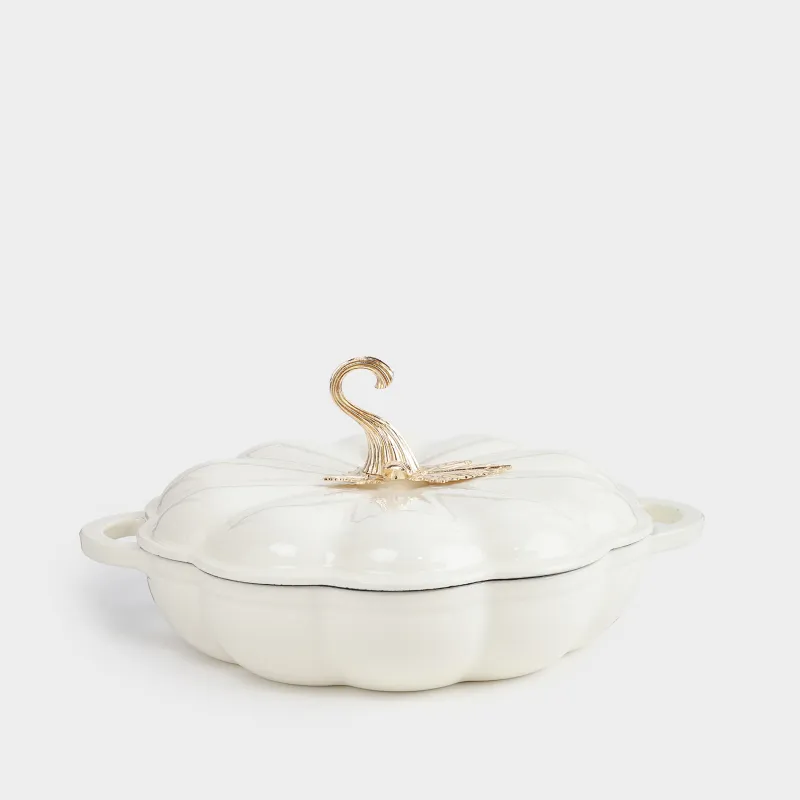 Сотейник, 26 см, 2,3 л, с крышкой, чугун, молочный, Тыква, Gourd