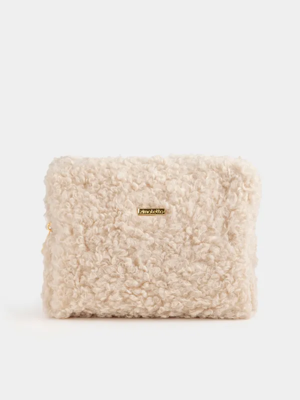 Косметичка, 26х19 см, искусственный мех, молочная, Curled, image-0