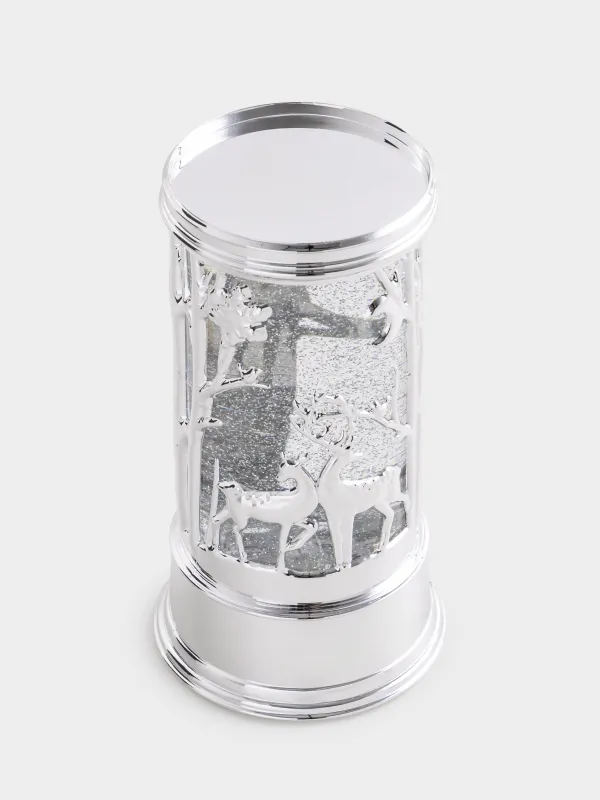 Снежный фонарь, 19 см, с подсветкой, пластик, серебристый, Лес, Silver style, image-1