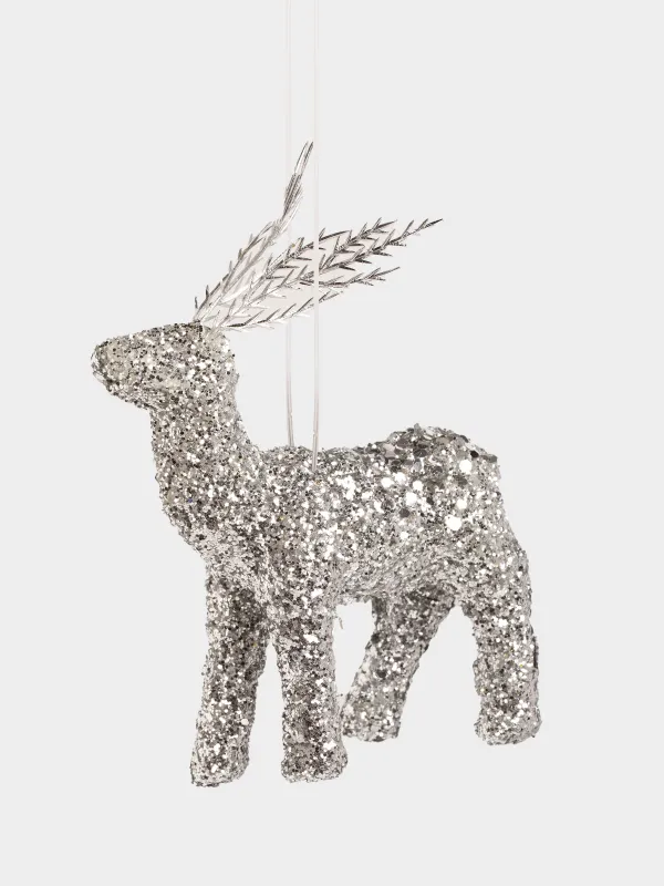 Игрушка елочная, 14 см, пластик, с блестками, серебристая, Олень с пайетками, Figure sparkle, image-0