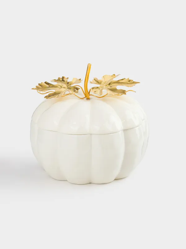 Емкость для хранения, 16х16 см, 860 мл, фарфор P/сталь, молочно-золотистая, Тыква, Golden glow, image-0