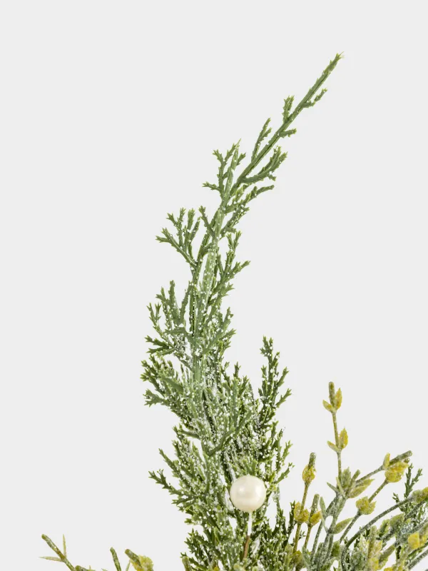 Ветка декоративная, 71 см, Хвоя с белым жемчугом, Conifer pearl decor, image-3