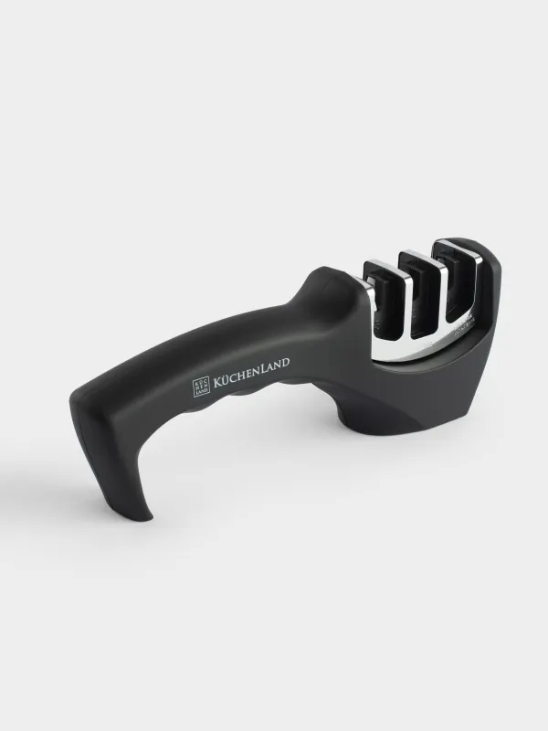 Точило для ножей, 20 см, три этапа заточки, пластик/сталь, черное, Accessories, image-1