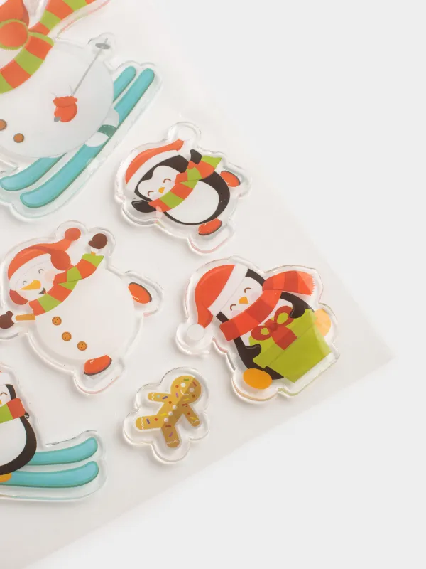 Набор наклеек, 15х20 см, многоразовые, термопластик, Снеговики, Christmas decal, image-1