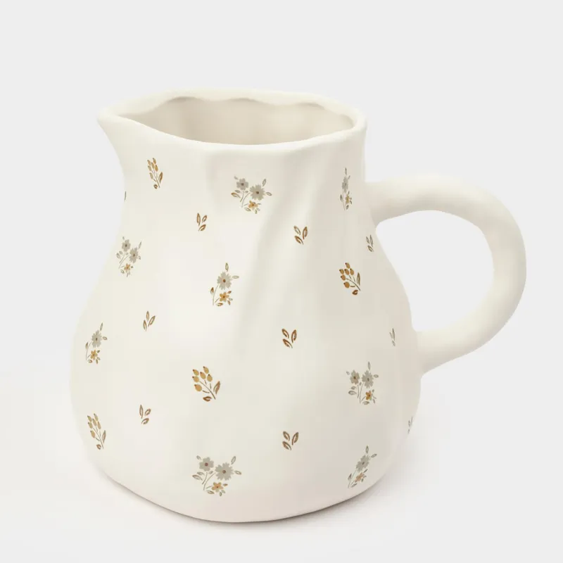 Кувшин, 1,6 л, керамика, молочный, Винтажные цветы, La flore