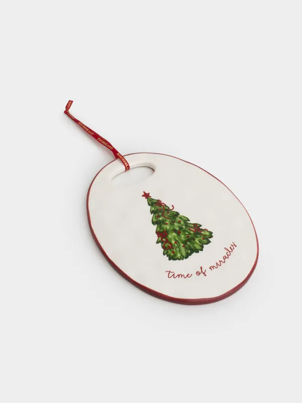 Подставка под горячее, 15x20 см, керамика/пробка, овальная, Елка с бантами, Christmas tree, image-3