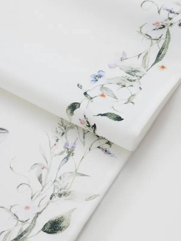 Дорожка настольная, полиэстер, белая, Rabbits in flower, image-1