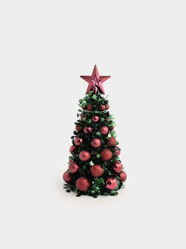 Ель искусственная, 23 см, Ель с бордовыми шарами, Tinsel christmas, image-0