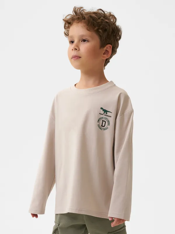 Лонгслив детский, для мальчиков, хлопок/спандекс, серо-бежевый, Carson, image-0