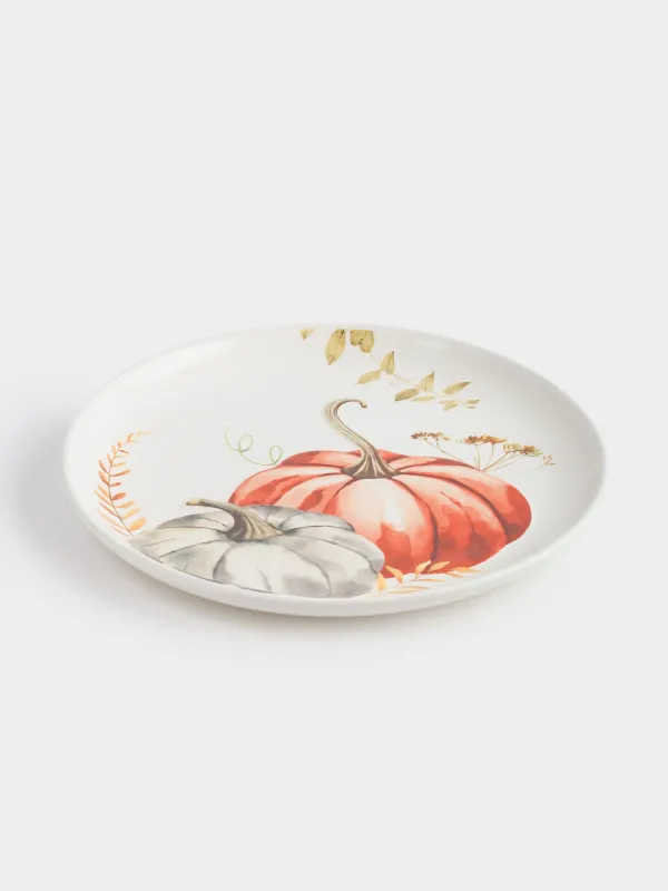 Тарелка обеденная, 28 см, керамика, белая, Тыквы и листья, Forest symphony, image-3