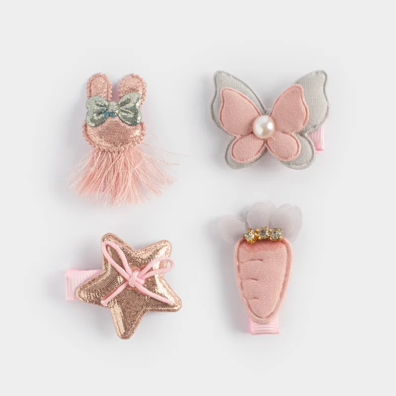 Набор заколок для волос, 3 см, 4 шт, детский, полиэстер/пластик, розовый, Бабочка, Gracile