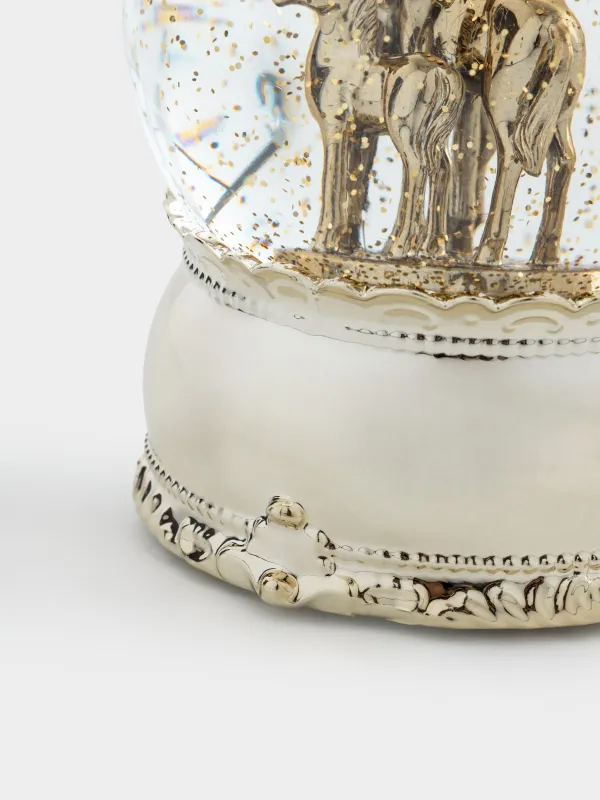 Снежный фонарь, 15 см, с подсветкой, пластик, золотистый, Лошадь в шаре, Golden style, image-3