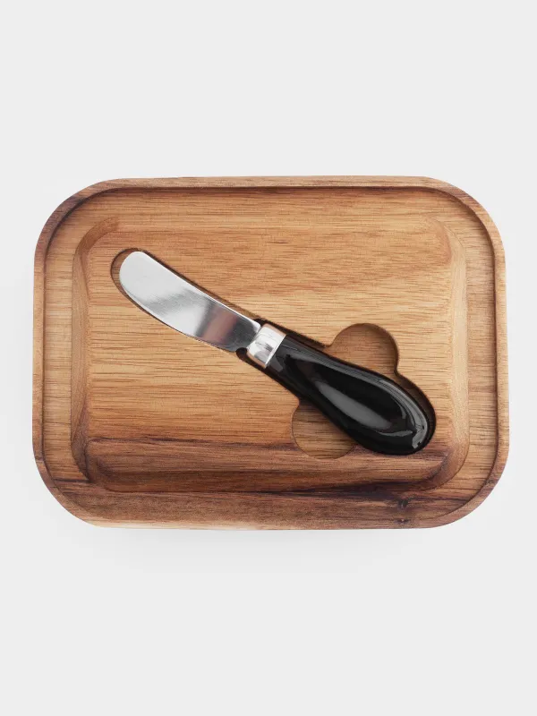 Масленка, 18 см, с ножом, стекло/дерево/сталь, прямоугольная, Noble tree, image-3