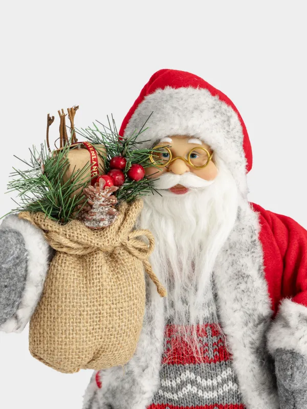 Изделие декоративное, 30 см, пластик/полиэстер, красно-серое, Санта с мешком, Magic time, image-1