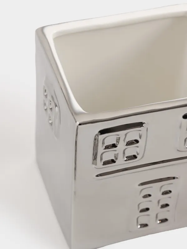 Емкость для хранения, 11х20 см, 810 мл, керамика, серебристая, Дом, House shape, image-6