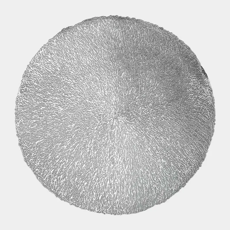 Салфетка под приборы, 38 см, ПВХ, круглая, серебристая, Паутинка, Azhur
